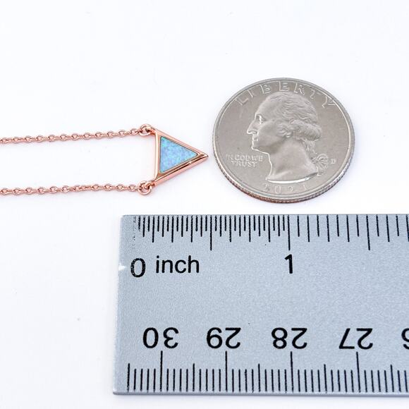 Vintage Sterling Silver 925 Rose Gold Tone Opal Triangle Pendant Necklace - Picture 4 of 5
